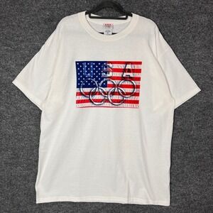 Vintage USA Olympic T Shirt XL White Flag Rings Graphic Tee